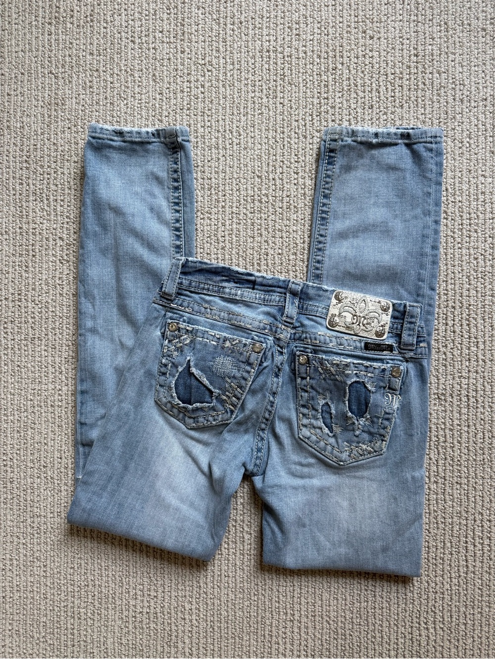 Miss Me Jeans Women 27 Light Wash Straight Embellished Bling Y2K